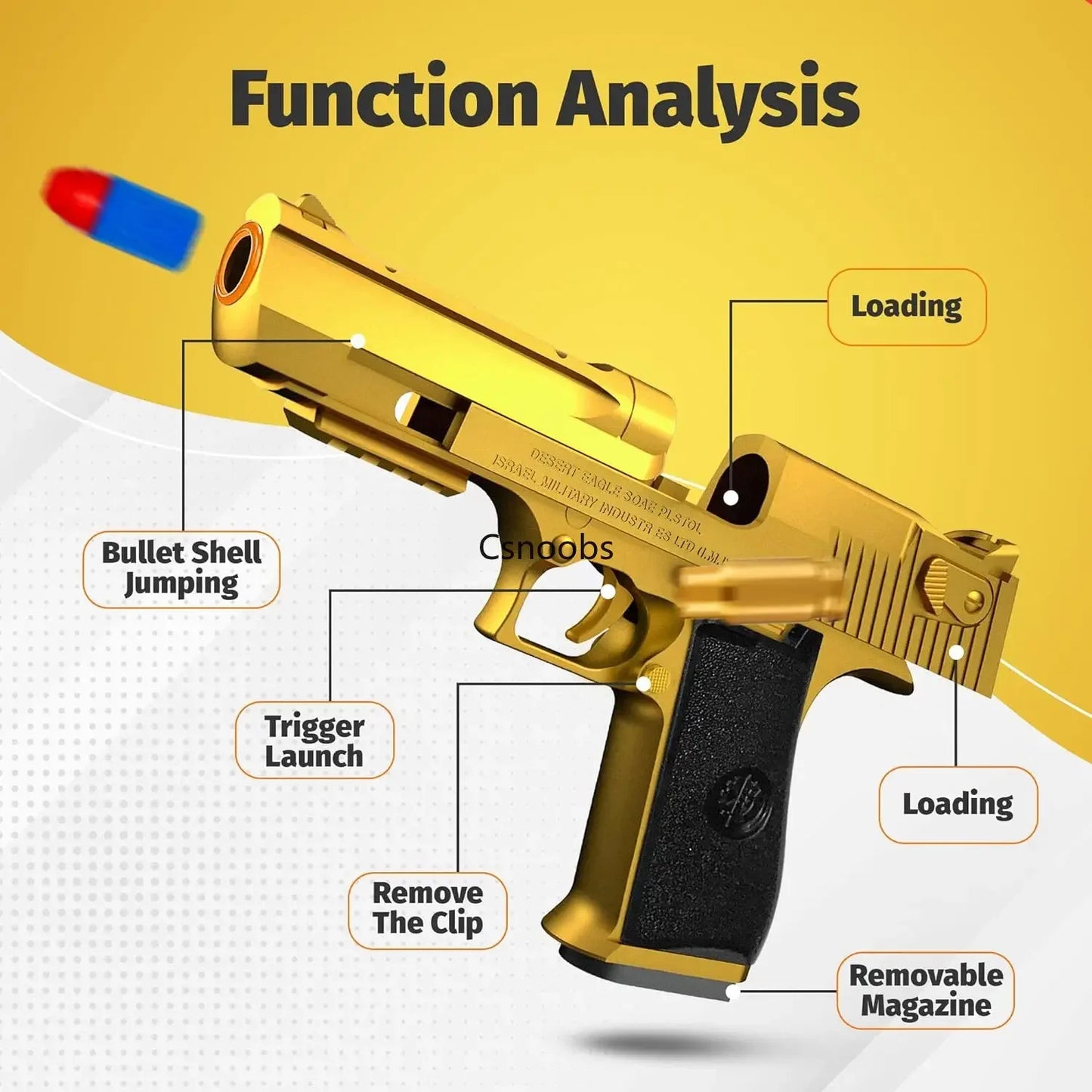 GoldStorm X – Pistola Educativa de Juguete con Expulsión Real y Balas de Espuma Suave